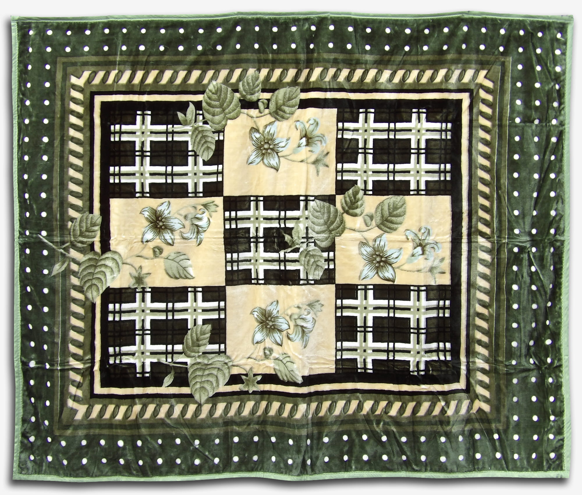 Koc 160X210 -  ELWAY  - oliwkowe kwiaty - patchwork 