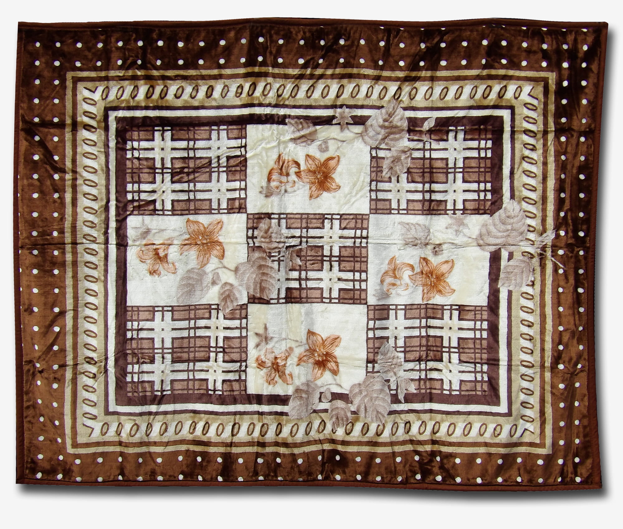 Koc 160X210 -  ELWAY  - beżowe kwiaty - patchwork
