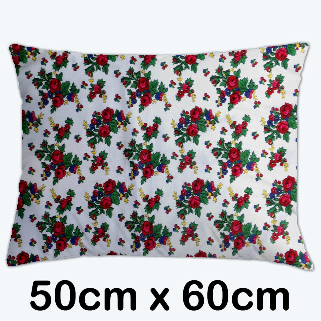 Poszewka bawełniana 50x60  - kwiaty ludowe - białe tło 
