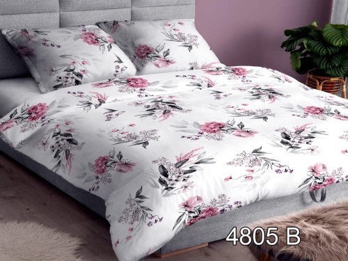 pościel satyna bawełniana 160x200 wzór 4805B gałązki kwiatowe na białym tle
