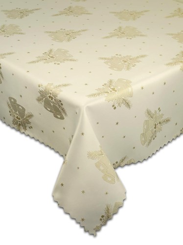 obrus na świeta Bożego Narodzenia , na wymiar , wzór w złote dzwonki