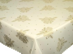 obrus na świeta Bożego Narodzenia , na wymiar , wzór w złote dzwonki  - zbliżenie wzoru