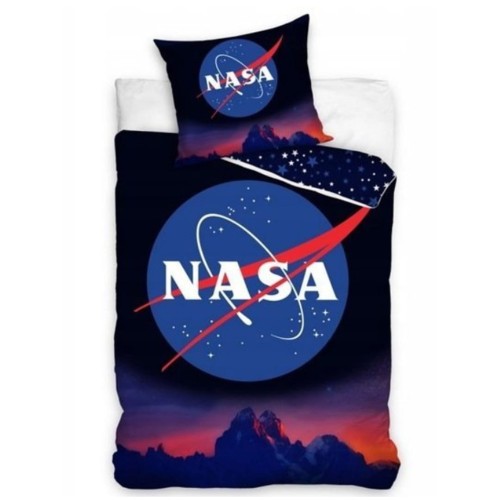 Pościel bawełniana 160x200 z logo NASA na poszwie oraz na poszewce wzór NASA192008