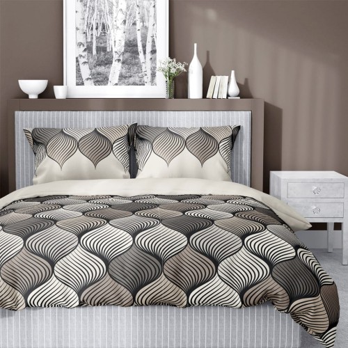 Pościel satynowa/bawełniana. Elegancki, geometryczny wzór w odcieniach szarości i beżu. Miękka, wygodna, łatwa w pielęgnacji. Luksusowy wygląd i komfort snu. detexpol5226B