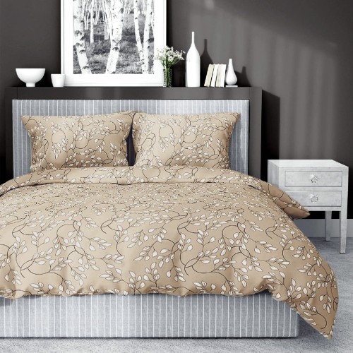 Pościel satynowa 100% bawełna. Beżowy wzór gałązek. Komfort i elegancja w Twojej sypialni. Producent Detexpol Wzór: 5217B
