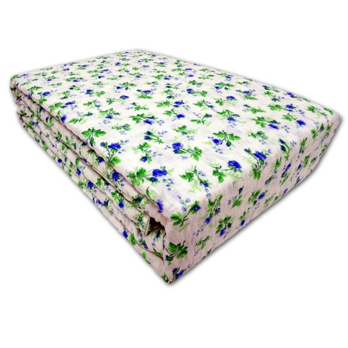 Złożona w kostkepościel kora 160x200 drobna łączka zielona, drobne listki, jasne tło, komplet z dwiema poszewkami 70x80, bawełna gofrowana, wzór minimalistyczny.