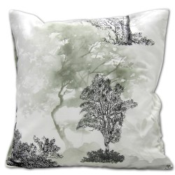 Poszewka z satyny bawełnianej z dwustronnym wzorem leśnym, łączącym rysunek z efektem akwareli.