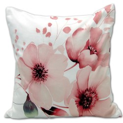 Poszewka z satyny bawełnianej z dwustronnym wzorem w różowe, akwarelowe kwiaty. - 5081A