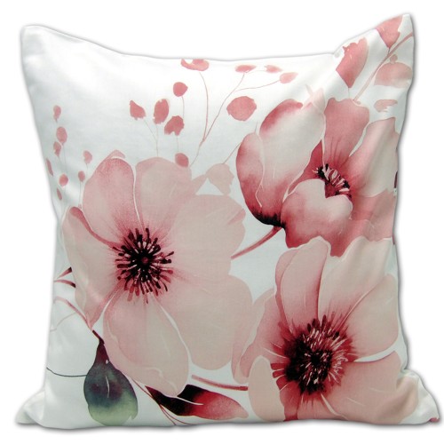 Poszewka z satyny bawełnianej z dwustronnym wzorem w różowe, akwarelowe kwiaty. - 5081A