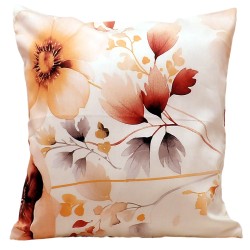 Poszewka z satyny bawełnianej z akwarelowym wzorem kwiatów w kolorach beżu i pomarańczu. strona A