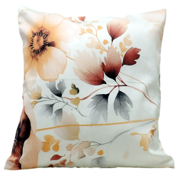 Poszewka z satyny bawełnianej z akwarelowym wzorem kwiatów w kolorach beżu i pomarańczu. Strona B