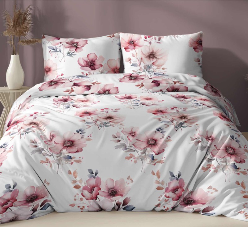 Pościel Satynowa  Różowe Maki 160x200 100% Bawełna - 5081B