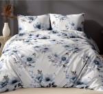 Pościel Satynowa  Niebieskie Kwiaty 160x200 100% Bawełna - 5081C