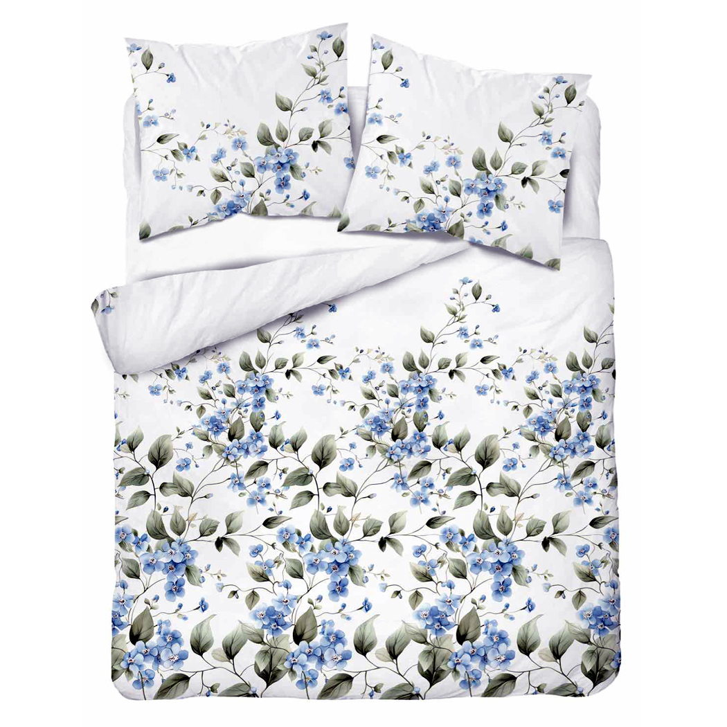 Romantyczna Pościel Flanelowa 160x200 w Niebieskie Kwiaty Detexpol 5626A