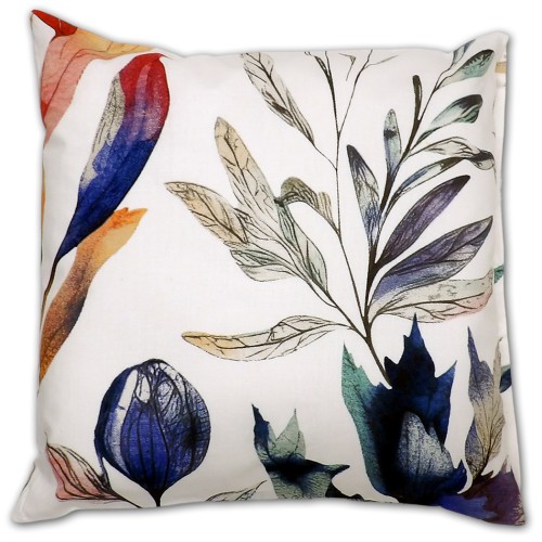 Biała poszewka bawełniana z dużym, kolorowym wzorem liści stylizowanych na akwarelę. [4835A]