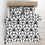Pościel Bawełniana 160x200 Geometryczna Czarno-Biała – Czarne Trójkąty - 1427