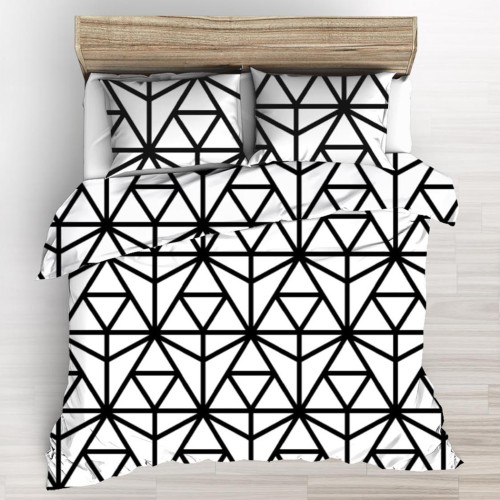 Pościel bawełniana czarno-biała we wzór geometryczny Black Triangles  1427