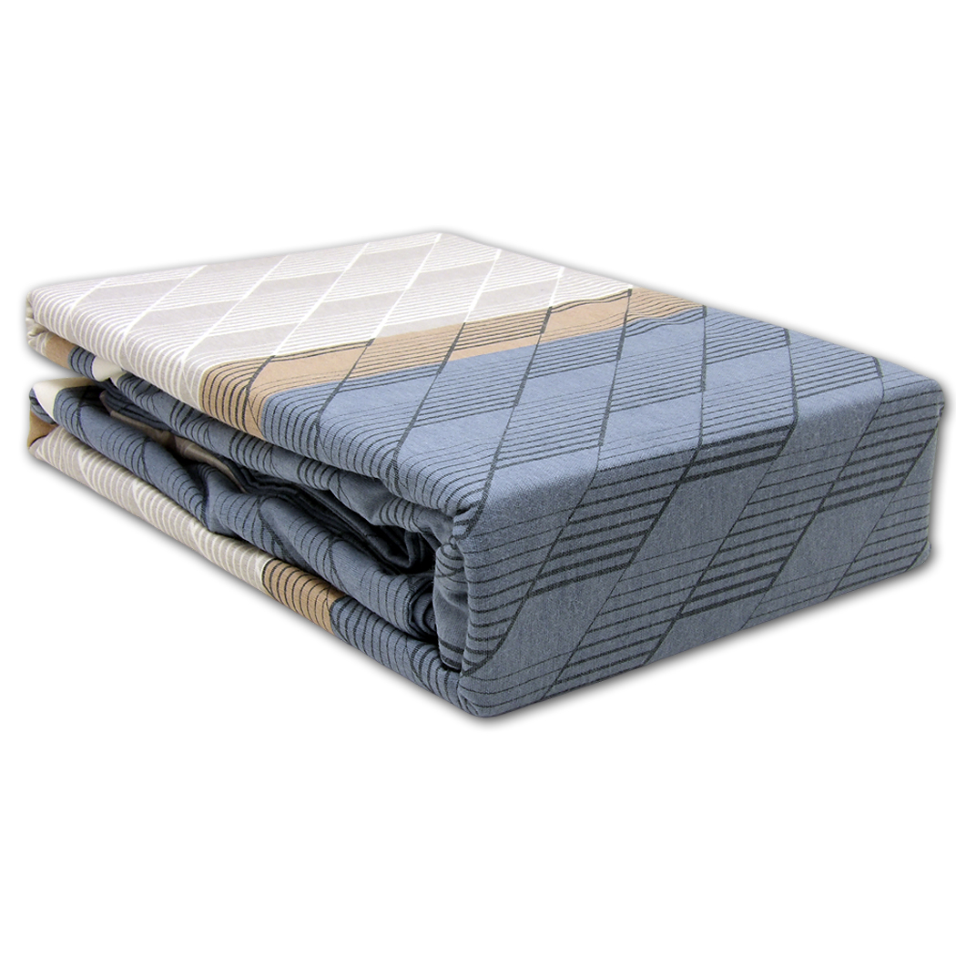 Elegancka Pościel Flanelowa 160x200 w Geometryczne Pasy Niebiesko-Szare - 5658C