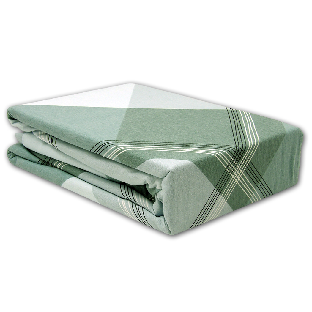Pościel Flanelowa 160x200 w Modną Skośną Kratę Zielono-Miętową - 5660B