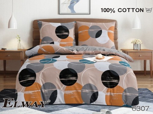 posciel-satynowa-elway-220x200-wzor-6307-geometryczne-kola-pomaranczowo-szare