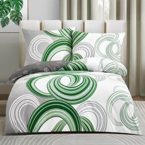 Pościel satyna bawełniana 160x200 cm ELWAY - Wzór 8040 Zielone Pierścienie