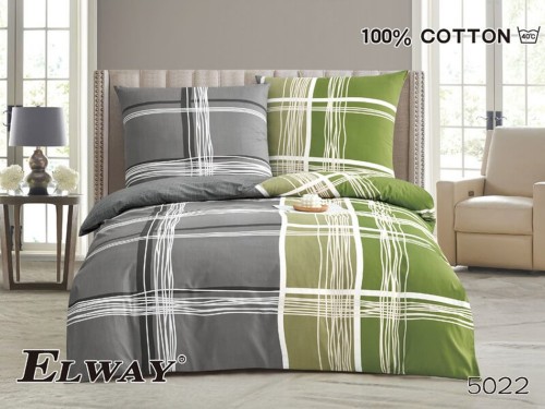 Pościel bawełna splot satynowy 160x200 cm ELWAY - Wzór 5022 Duża Krata Szary Zielony