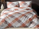 Pościel satynowa 160x200  Diagonalna Krata Terakota -  5077A 