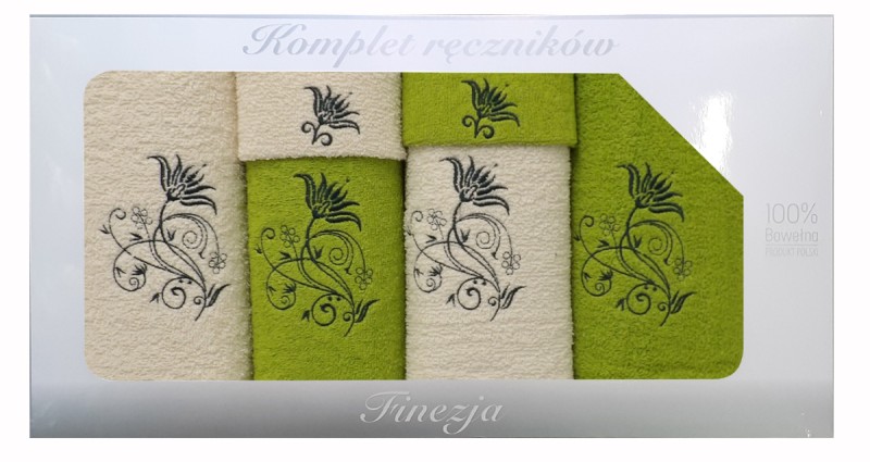 Komplet ręczników 6 elementowy - zielono kremowe