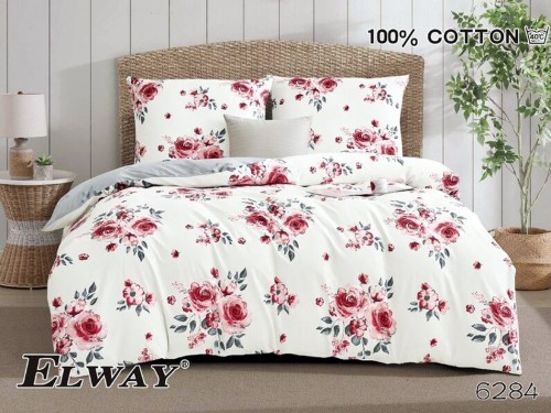 Pościel bawełna satynowa 220x200 ELWAY – Wzór 6284 Różowe Róże na Białym Tle – romantyczna pościel kwiatowa