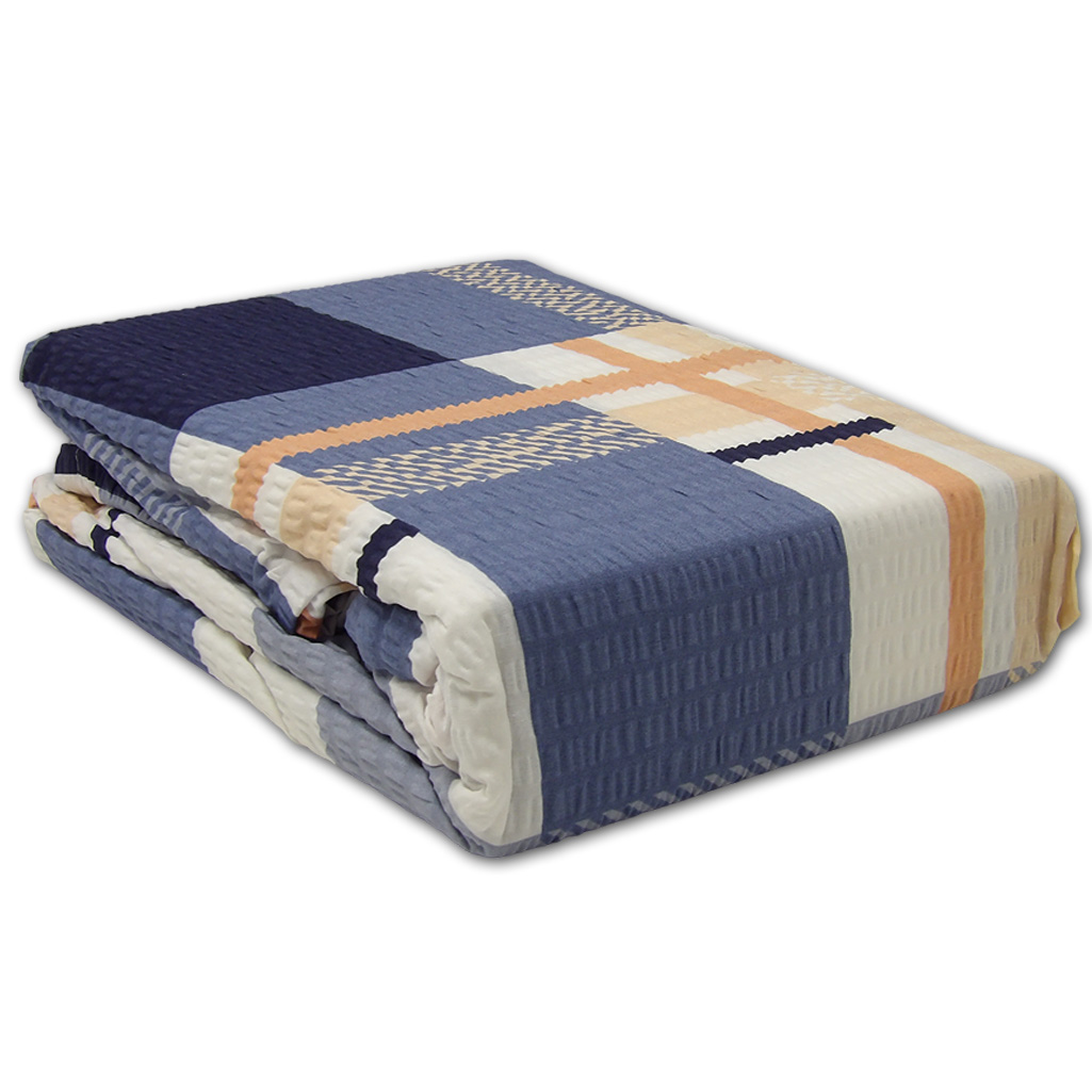 Elegancka Niebieska Pościel z Kory 160x200 – Bawełna 100% Wzór w Geometryczną Kratę