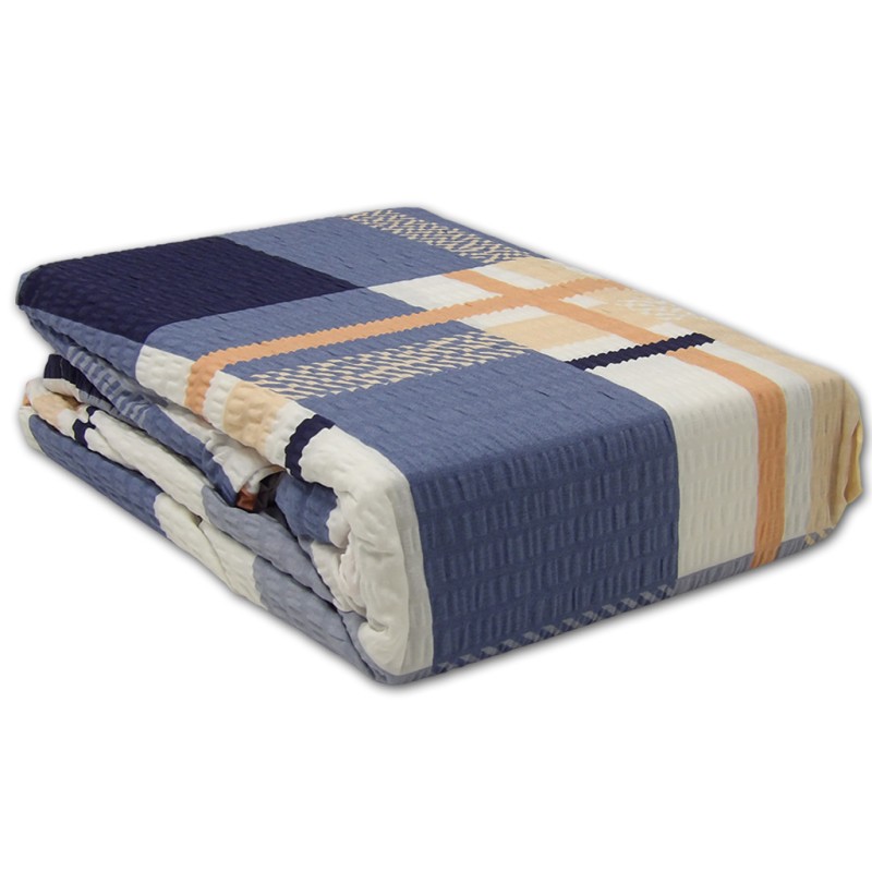 Elegancka Niebieska Pościel z Kory 160x200 – Bawełna 100% Wzór w Geometryczną Kratę