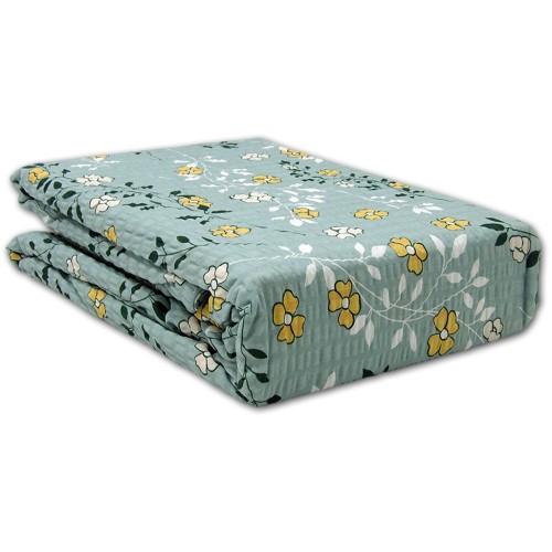 pościel kora bawełna 160x200 miętowa żółte kwiatki roślinny motyw wzór PK160-20260409-02-01