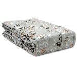 Stylowa Szara Pościel z Kory 160x200 – Bawełna 100% Wzór w Brzoskwiniowe Kwiaty 1973A