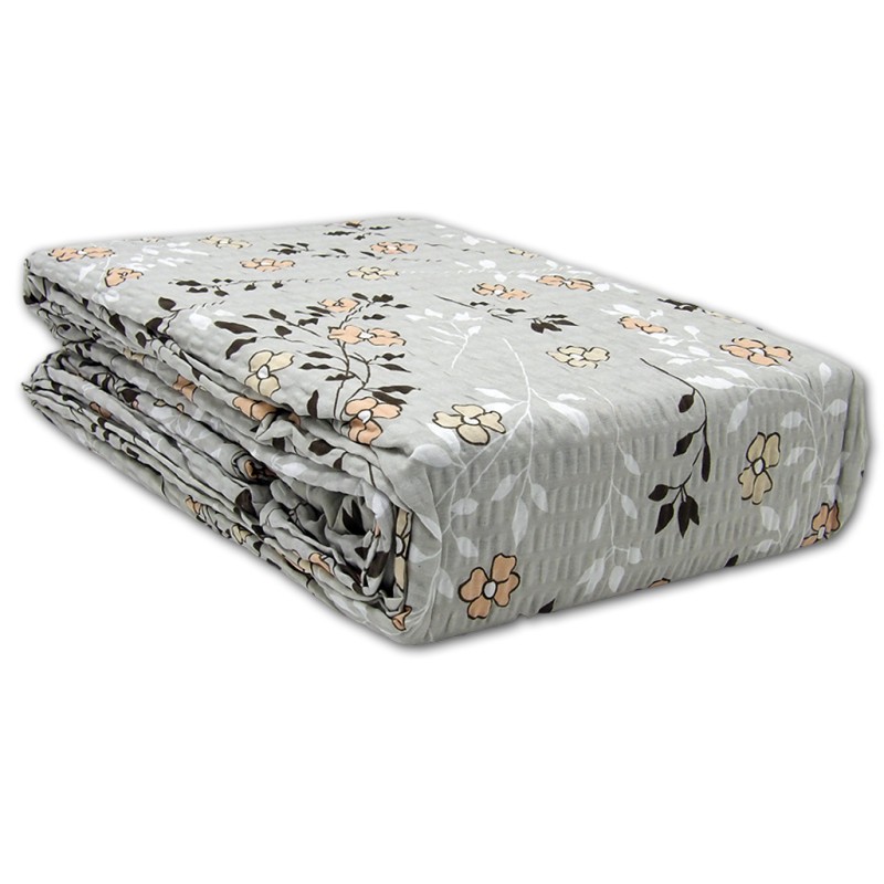 Stylowa Szara Pościel z Kory 160x200 – Bawełna 100% Wzór w Brzoskwiniowe Kwiaty