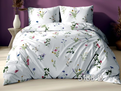 Biała pościel satyna bawełniana Ganar 160x200 ozdobiona drobnymi, kolorowymi kwiatami polnymi i ziołami - wzór 5188B