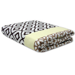 Pościel bawełniana w pionowe pasy z wzorami geometrycznymi w kolorach brązowym, beżowym i kremowym. 1202