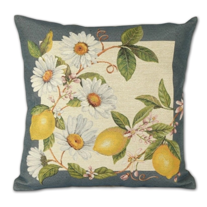 Poszewka gobelinowa - Cytryny z kwiatami - 45x45
