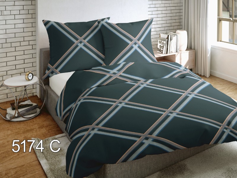 Pościel Satynowa 160x200 wzór 5174C Grafitowa w Dużą Kratę 