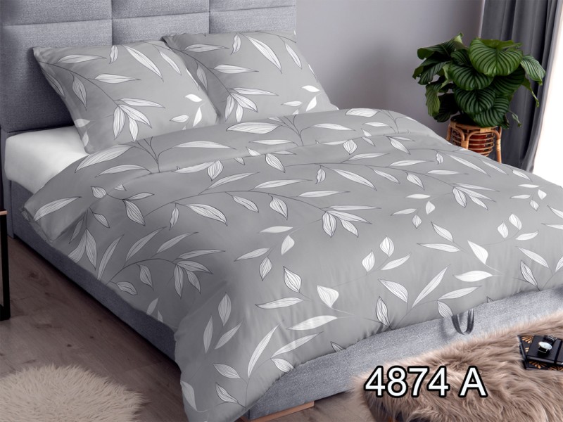 Pościel z Satyny Bawełnianej 160x200 – Szary Listek – Wzór 4874A