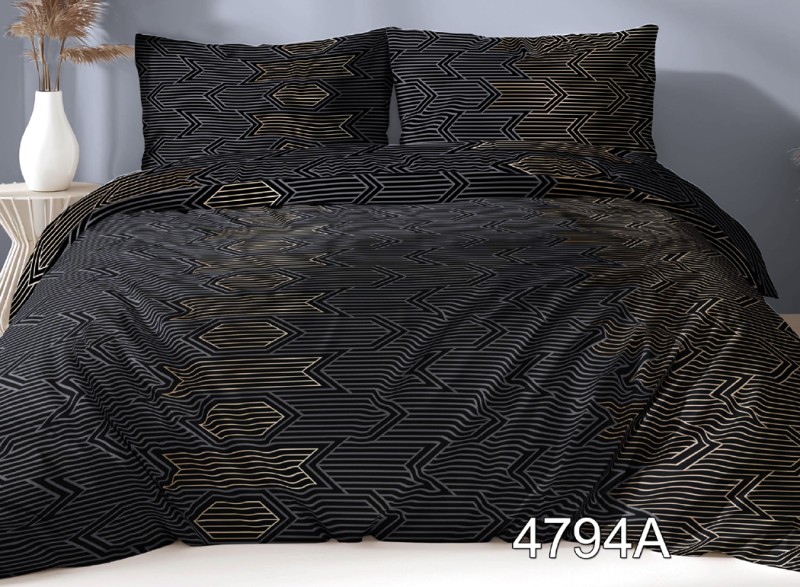 Pościel z Satyny Bawełnianej 160x200 – Czarno-Złota Geometria Art Deco – Wzór 4794A