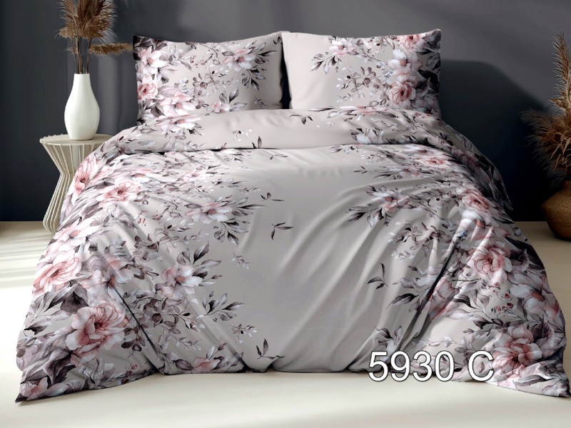 Pościel z Satyny Bawełnianej 160x200 – Beżowy Ogród Malarski – Wzór 5930C