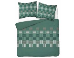 Zielona pościel bawełniana 220x200 wzór 5754B z geometrycznym motywem szachownicy i prążków