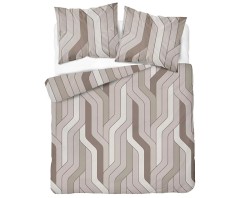 Beżowo-brązowa pościel bawełniana 220x200 w nowoczesny geometryczny wzór łamanych pasów, model 5753A