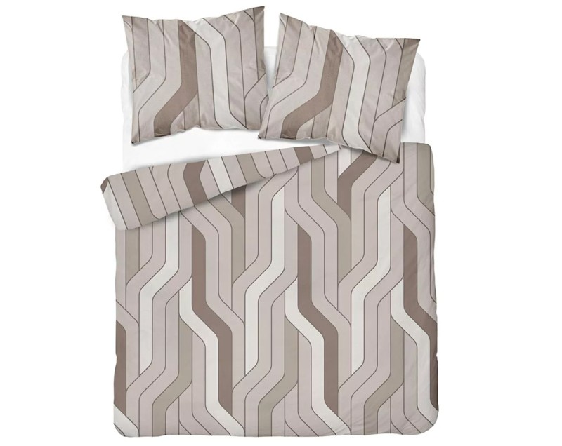 Pościel Bawełniana 220x200 Wzór 5753A – Beżowo-Brązowy Labirynt Geometryczny