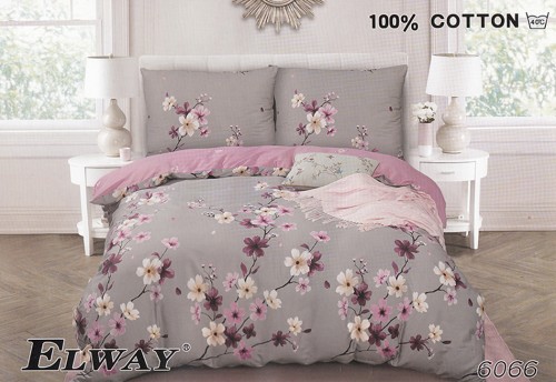 pościel elway 220x200 w kwaity na szarym tle - wzór 6066