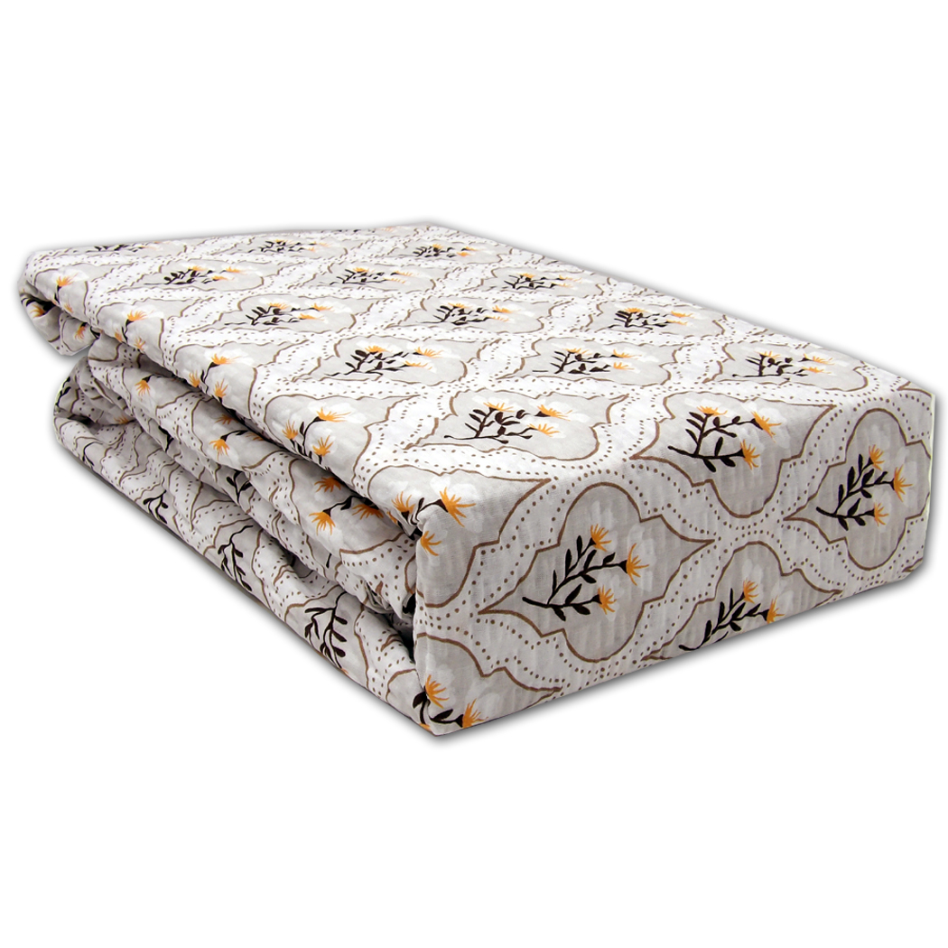 Elegancka Pościel z Kory 160x200 – Bawełna 100% Wzór 2084 Szare Ornamenty i Pomarańczowe Kwiaty - 2084