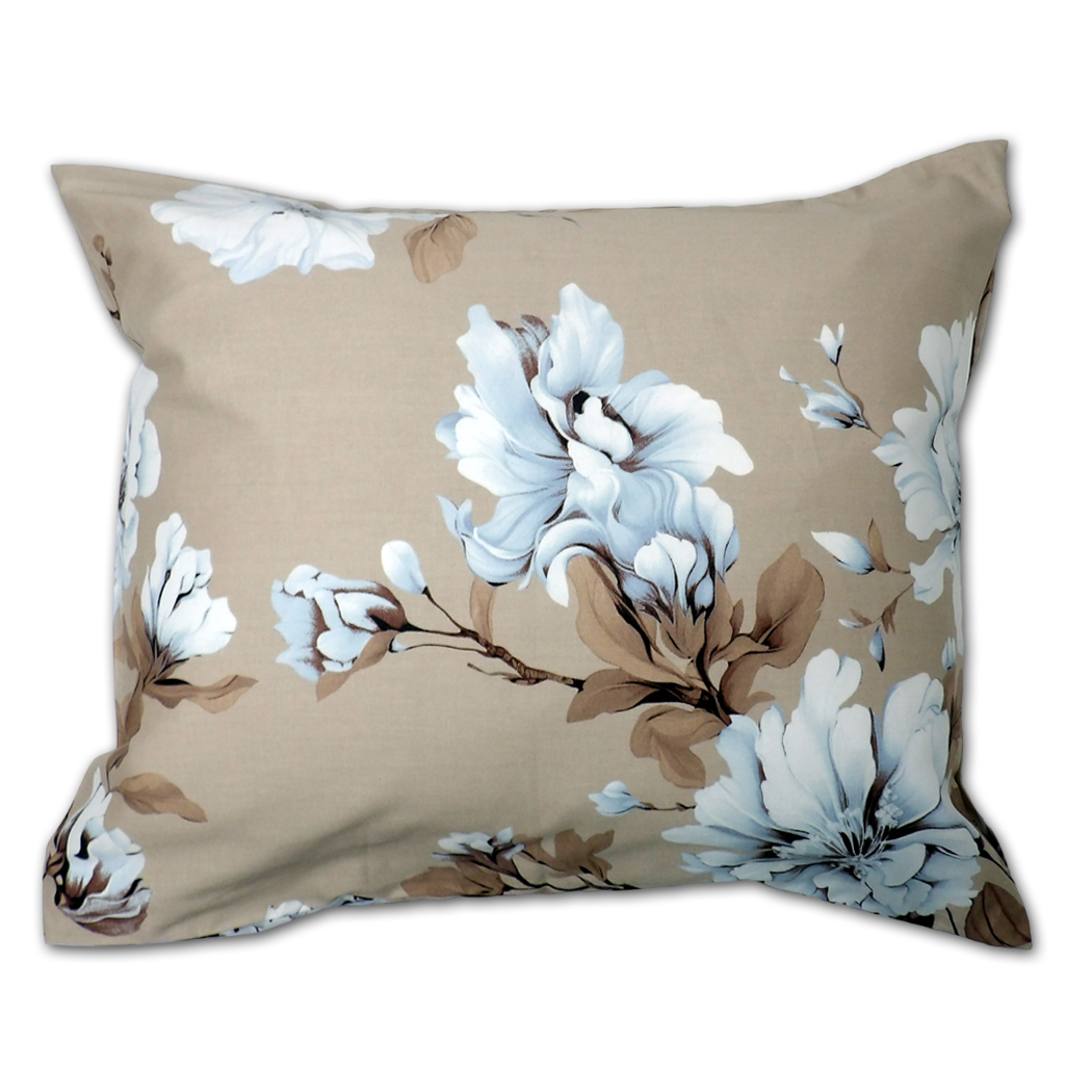 Poszewka 50x60 popielata satyna bawełniana w kwiaty - 4876C