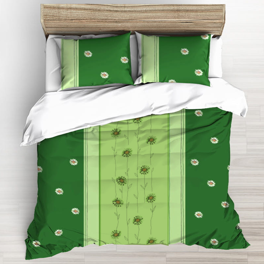 Pościel bawełniana 160x200 zielona w bratki | 100% bawełna | wzór 577