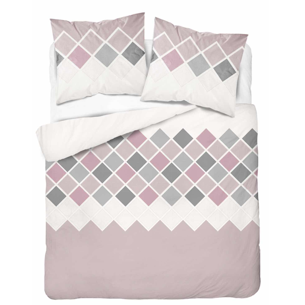 Pościel flanelowa 220x200 pudrowy róż w romby | Detexpol 6036 B