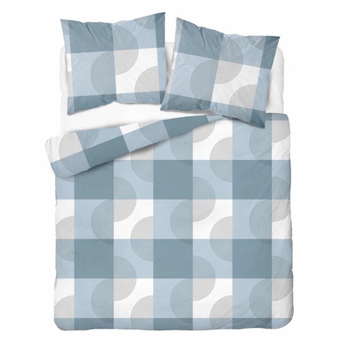 Pościel flanelowa 220x200 w geometryczne niebieskie wzory | Detexpol 6040B